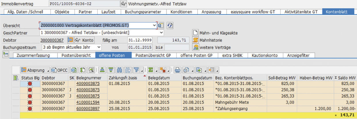 Übersicht über offene Posten vor dem Einsatz des Reports im easysquare Ratenzahlungsprozess in SAP