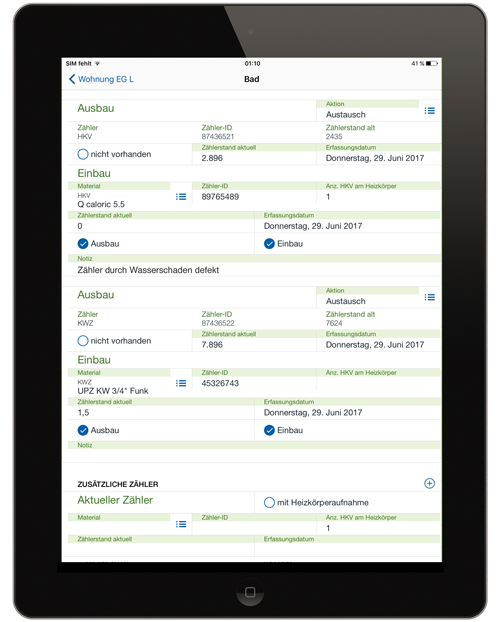 Figure 1: If the data on the digital form in the easysquare mobile app is changed, the data in the SAP ® system is also created / changed with without any intermediate steps. Erfassung von technischen Instandsetzungsmaßnahmen am Wasserzähler im digitalen Formular der easysquare mobile App