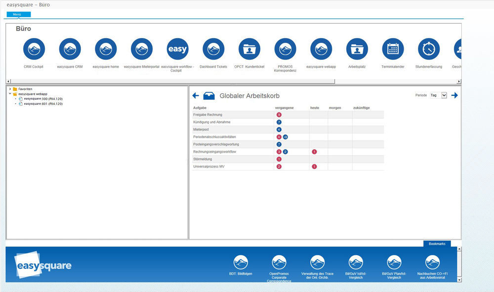 A task that is to be performed on behalf of somebody else appears in that person’s work basket in blue instead of red. Urlaubsübergabe und Vertreterregelungen in easysquare workflow