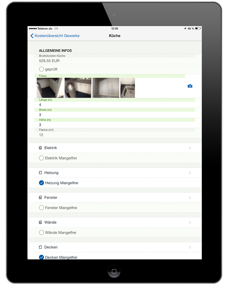 easysquare Leerwohnungssanierung: Mobiles Formular zur Erfassung des Objektzustandes inklusive Katalogauswahl, Foto- und Rechenfunktion