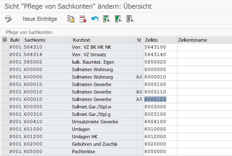 Example of a mapping table for G/L accounts taking into account the tax code Example of a mapping table in the PROMOS datev interface