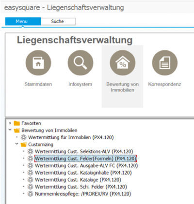 Systemeinstieg in das SAP Liegenschaftsmanagement zum Aufruf der PROMOS Beleihungswertermittlung