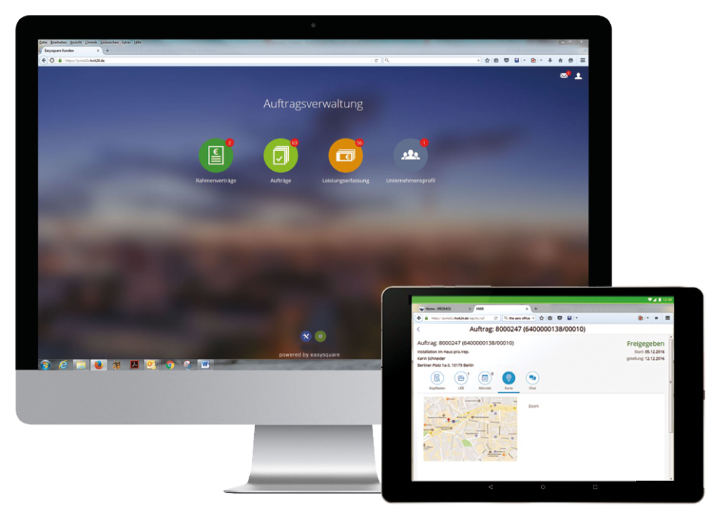 Figure 3: The information for digitising real-estate processes must be available both on mobile devices and the PC.  Der Zugriff auf das easysquare Handwerkerportal ist über alle gängigen Endgeräte möglich