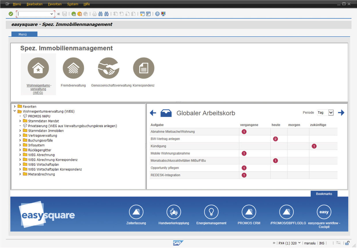 Figure 2: The work basket displays all the process steps for the user who is logged in – everything at a glance. Globaler Arbeitskorb für die Übersicht sämtlicher anstehender Aufgaben in easysquare workflow
