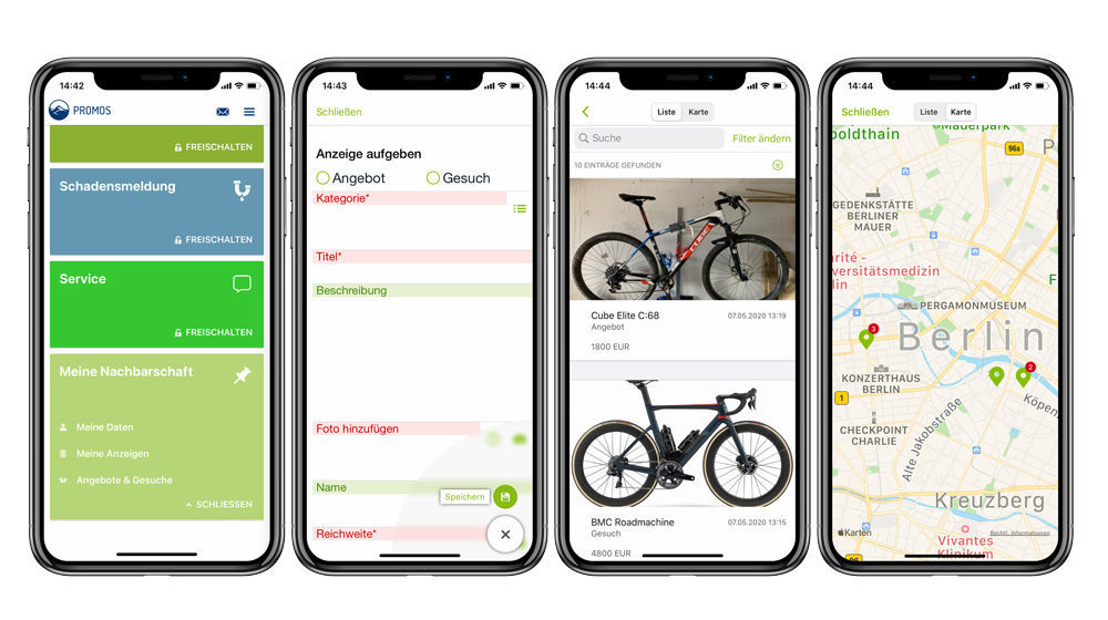 In a new “My neighbourhood” tile, users can advertise offers and requests. In der easysquare Mieter-App können in einer neuen Nachbarschaftskachel Anzeigen und Gesuche aufgegeben werden.