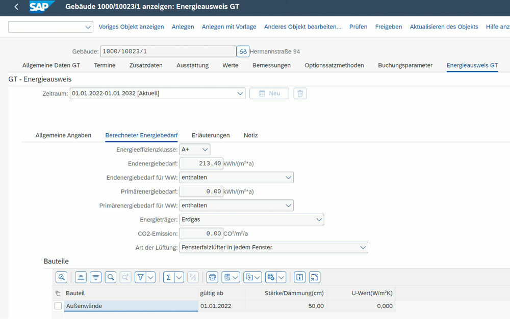 Energieausweis: Erfasster Energieverbrauch in SAP