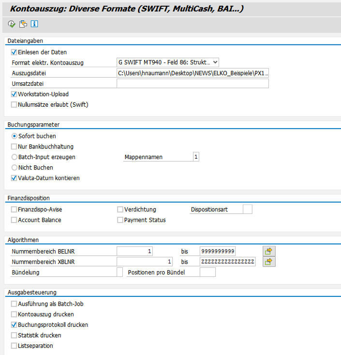 PROMOS Transaktion zum Einlesen des elektronischen Kontoauszugs in SAP