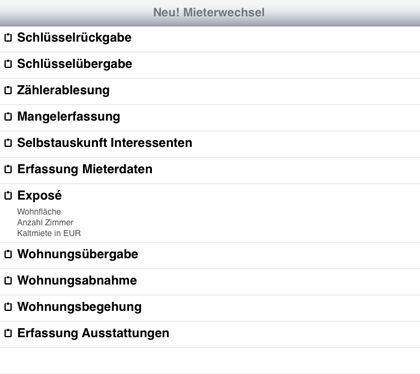 Standardformulare zum Mieterwechselprozess in der easysquare mobile App