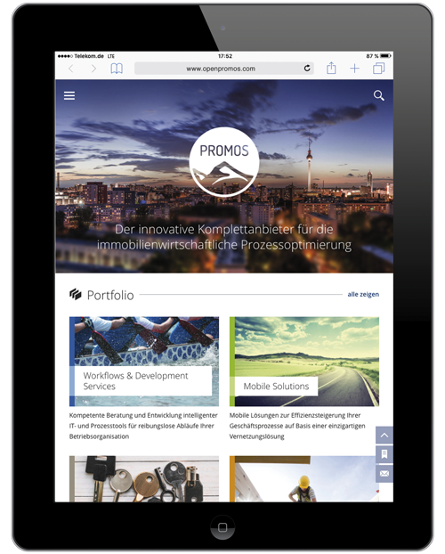 Das neue Design der PROMOS Website passt sich den Anforderungen der verschiedenen Endgeräte optimal an.