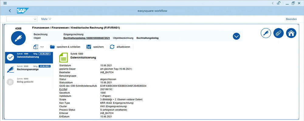 Figure 1: The data initialisation step in easysquare workflow supplies important information for further document processing in SAP ® . PROMOS Dokumentenschnittstelle zur nahtlosen Weiterverarbeitung digitalisierter Dokumente in easysquare workflow und SAP