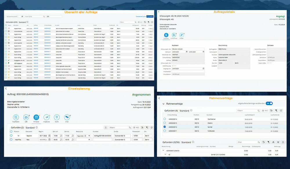 Status quo & news update The craftsmen portal makes it easier to place orders and offers the following features to enable processing of a large number of processes: Record, award, document and invoice orders Track acceptance by the service provider and order status Manage framework agreements and unit price agreements Price service specifications Record, send, check, correct/release and invoice services in an audit-proof manner And that’s not all. In addition to this excerpt, you can now also manage the deployment of your fitters, arrange appointments, chat with service providers and publish posts on the noticeboard. Details can be found in our updated portfolio. Mit dem Handwerkerportal können Aufträge vollintegriert abgewickelt werden.