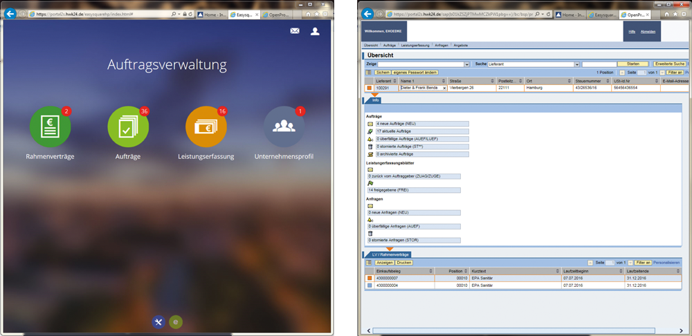 Abbildung 1: Startseite des Handwerkerportals im Vorher-Nachher-Vergleich. Vergleich des easysquare Handwerkerportals vor und nach dem Relaunch