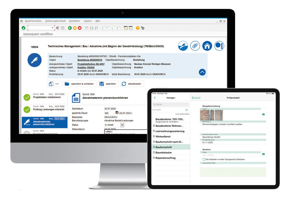 Figure 1: The easysquare professional app and SAP ® form the dream team for efficient defect and warranty tracking in the construction industry. Dreamteam aus SAP und easysquare Professional App für eine effiziente Mängel- und Gewährleistungsverfolgung