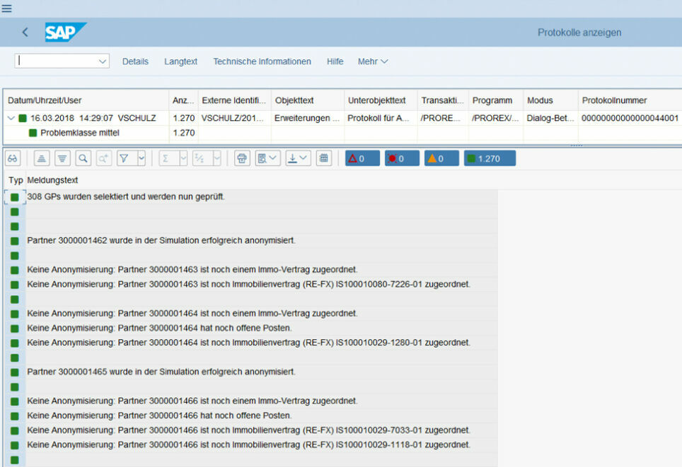 Simulationslauf im Anonymisierungsreport von PROMOS