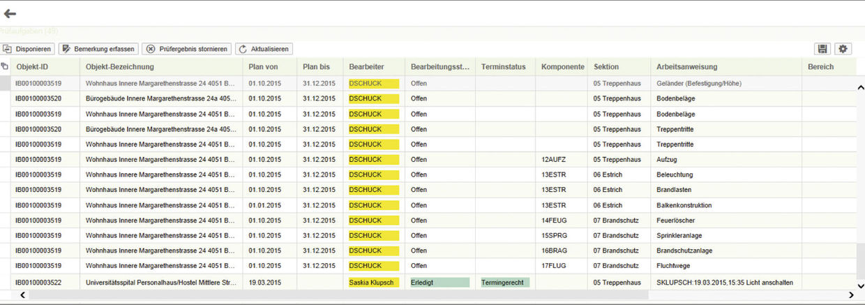 Figure 1: To allow external service providers to view the inspection tasks to be performed (including the status), IBS uses a separate web portal alongside the SAP ® system. Das easysquare Webportal zur Einsicht in die durchzuführenden Prüfaufgaben der Verkehrssicherungspflicht insbesondere für externe Dienstleister