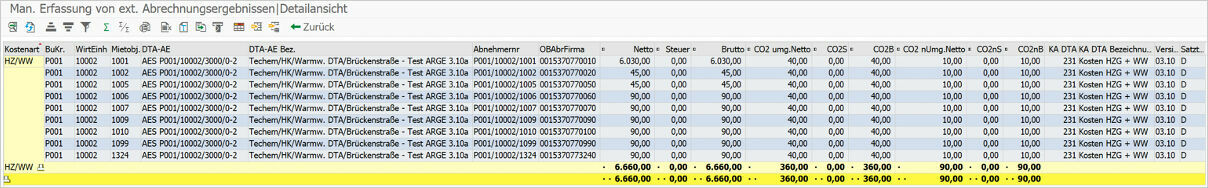 The solution not only supports ARGE versions 3.08 and 3.10, but also the previous ARGE version 2.1. Once the data has been entered in the PROMOS tables, it is mapped to the relevant D record format in the settlement run and can be displayed in the D-tape log: Die Detailsansicht zu den Abrechnungserbenissen kann unterschiedliche Kostenarten im D-Satz enthalten.