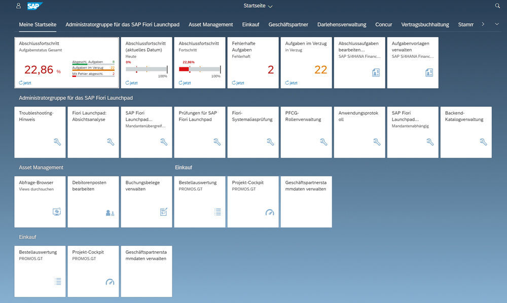 Figure 2: In SAP Fiori ® , important KPIs can be shown as an evaluation of the tasks from the Financial Closing Cockpit. Darstellung der Auswertungen aus dem Financial Closing Cockpit in SAP Fiori