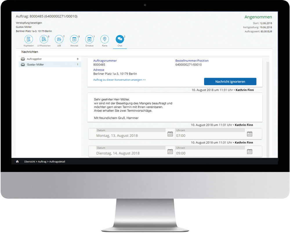 Chat with the tenant on the craftsmen portal. PROMOS KPI Dashboard für das digitale Immobilienmanagement