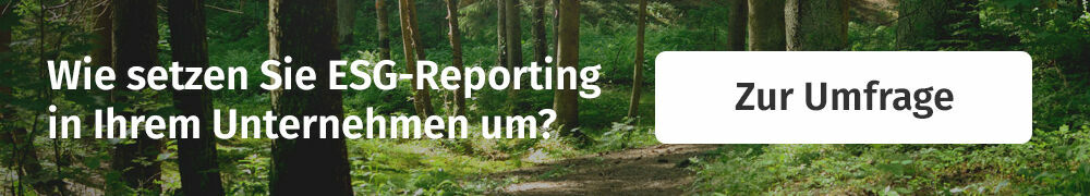 ESG – what is it and when is mandatory reporting coming? ESG stands for environmental, social and governance. These three criteria form the basis for assessing the sustainability and responsibility efforts of a company, authority or public organisation. With the implementation of a corresponding EU directive in German law, ESG reporting will gradually become mandatory for almost all companies by the beginning of 2026. This reporting is a tool that companies use to measure, monitor and disclose their performance in the relevant areas. It covers topics such as CO 2 emissions, social responsibility towards employees and communities and the integrity of corporate governance. In addition to simply fulfilling legal requirements, it helps to provide a transparent representation of companies’ sustainability performance and thus fulfil their ambitions with regard to their environmental and social footprint.  Mit der Beantwortung unserer Umfrage zum ESG-Reporting helfen Sie uns, passende Lösungen zu entwickeln.