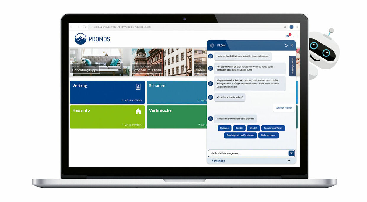 Figure 1: Chatbots like PROMi improve customer service and take the pressure off employees. Chatbot PROMi