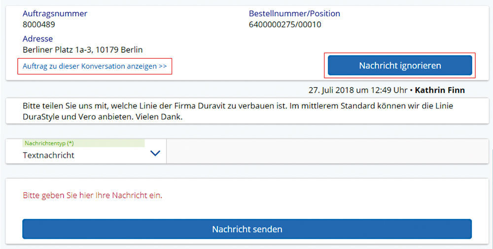 Figure 5: Chat functions in the craftsmen portal. Funktionen zum Chat im easysquare Handwerkerportal