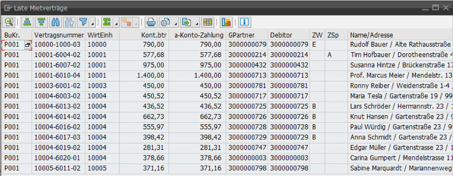 Listdarstellung der erfassten Zahlungseingänge in SAP