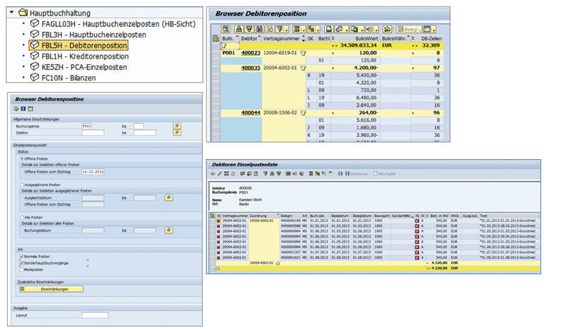 Figure 2: Line item browser for customers – sidecar. inzelposten-Browser Debitoren – sidecar