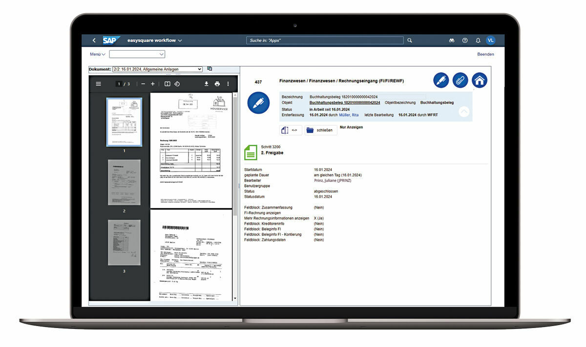 Figure 1: Invoices are clearly displayed on the user-friendly, intuitive web interface. Digitale Rechnungsprüfung bei petruswerk