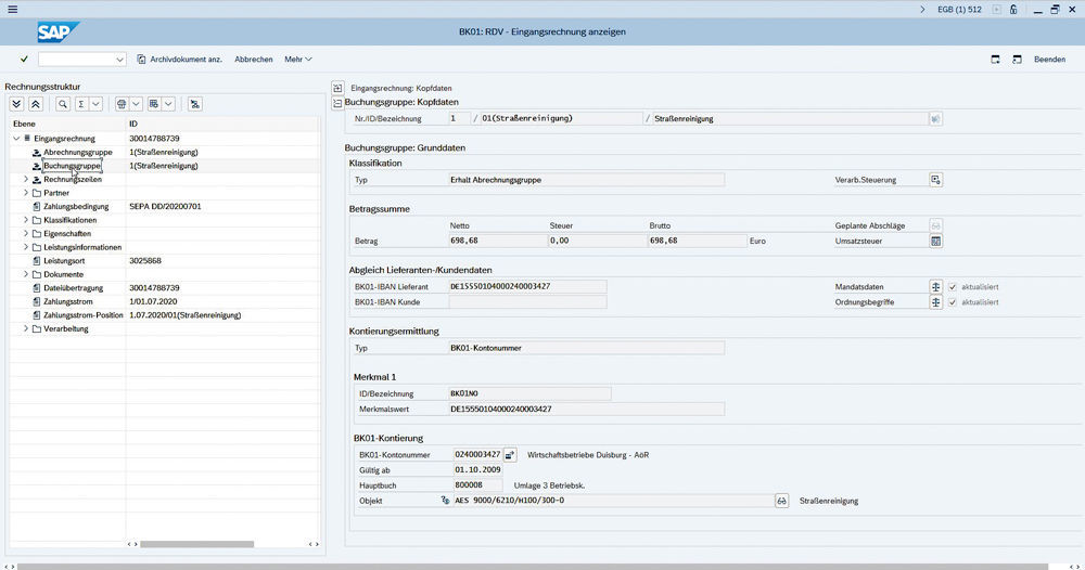 Figure 2: The posting group with assignment to the corresponding account assignment can also be traced in the system. Automatische Zuordnung der Buchungsgruppe zur entsprechenden Kontierung in der SAP-Lösung von Aareal und PROMOS consult