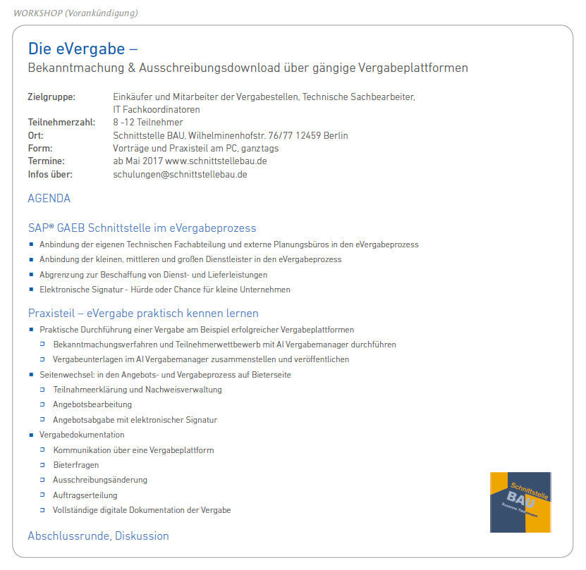 Ankündigung Workshops zur eVergabe