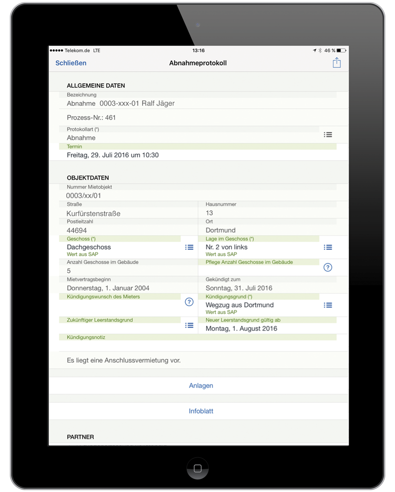 Figure 2: The mobile final inspection report in the easysquare mobile app. Das mobile Abnahmeprotokoll in der easysquare mobile App.