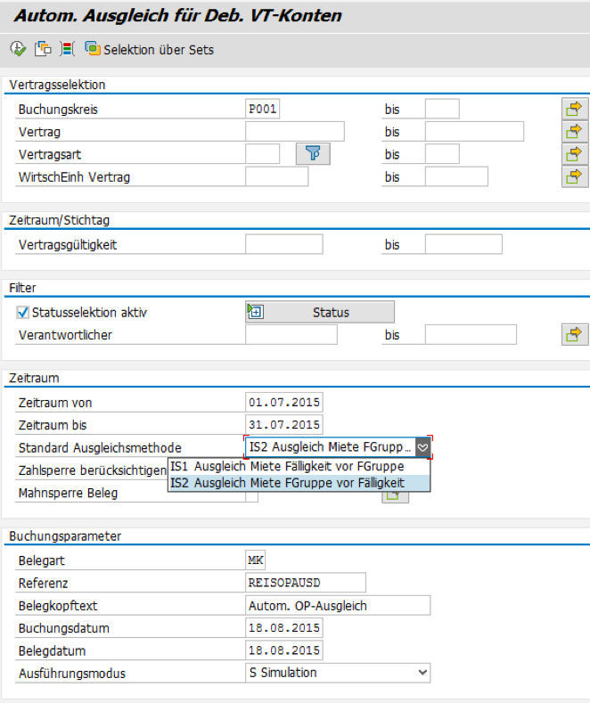 Selektionsmaske zum Ausgleich offener Posten