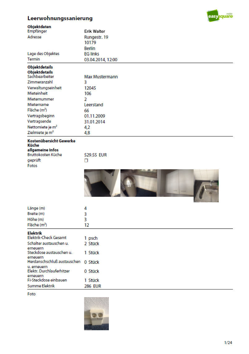 Besichtigungsprotokoll zur Leerwohnungssanierung im PDF-Format