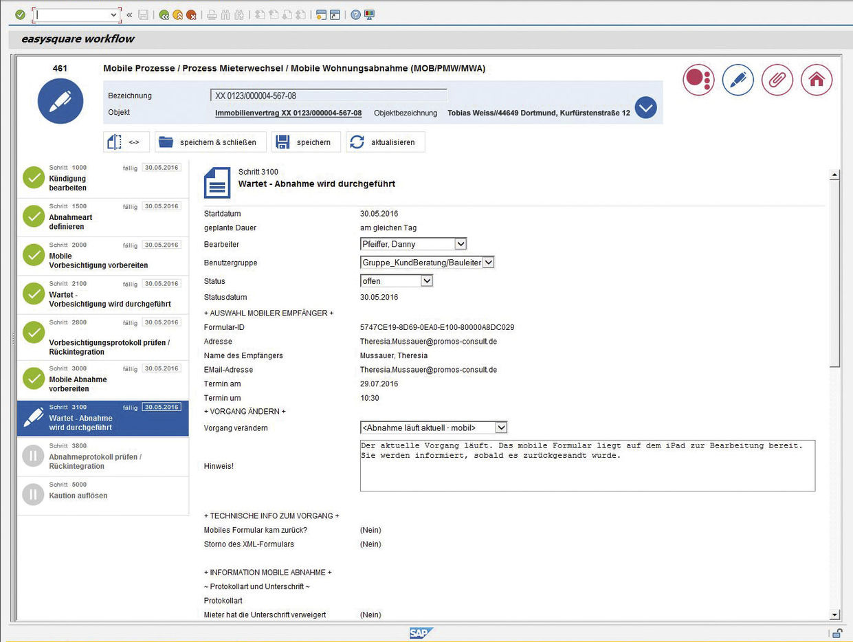 Figure 1: easysquare workflow – mobile final inspection of residential property. Mobile Wohnungsabnahme als Prozessschritt in easysquare workflow.