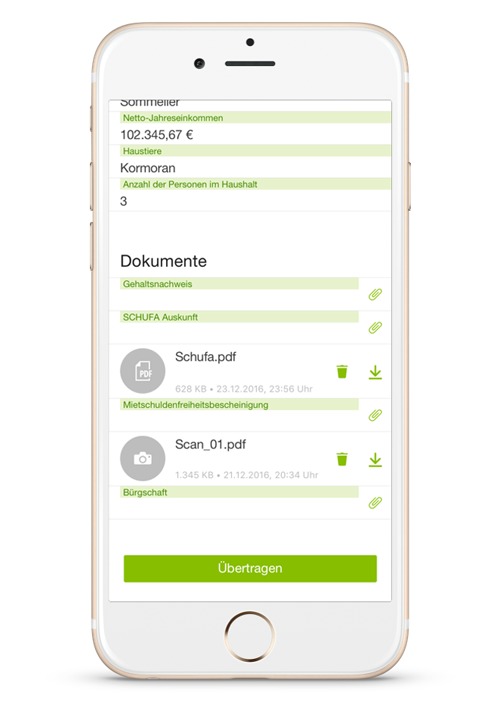 Figure 1: Reduced workload on both sides, with prospective tenants determining themselves which documents are to be available to the housing company and for how long. Datenschutzkonforme Dokumentenverwaltung in der easysquare Interessenten-App