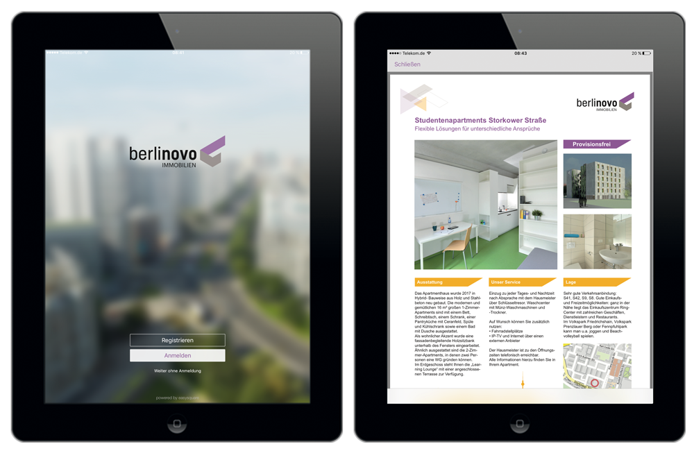 berlinovo App auf dem iPad powered by easysquare