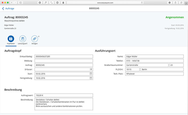 Detailansicht zum Auftrag im easysquare Handwerkerportal