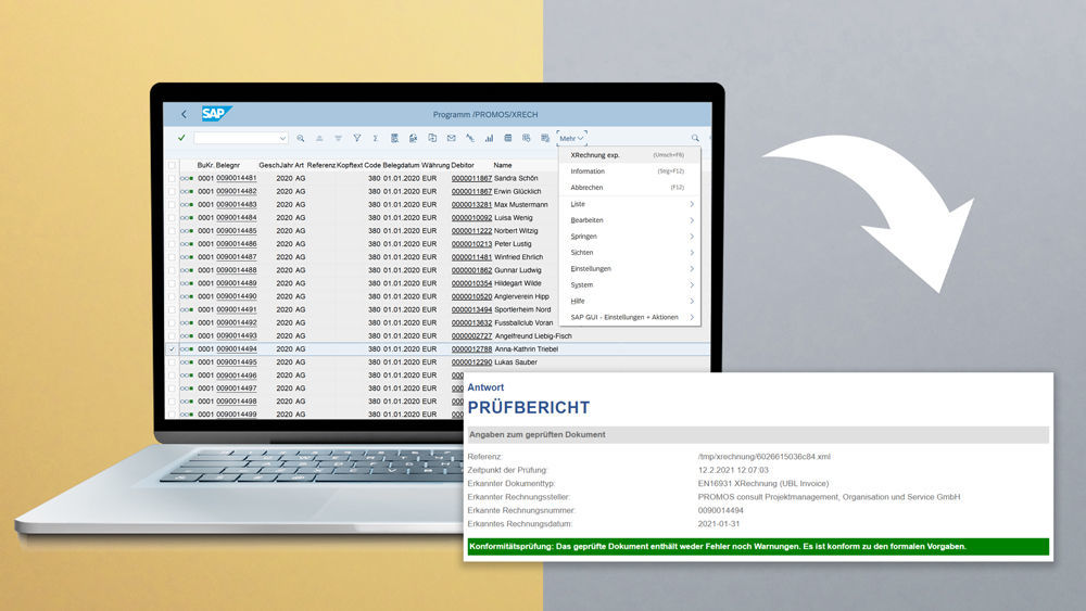 Data sets in the new XRechnung format can be generated from existing FI documents in SAP ® at the press of a button. Mit der hauseigenen Lösung zur XRechnung kann PROMOS Rechnungen im neuen digitalen Format an öffentliche Behörden versenden.