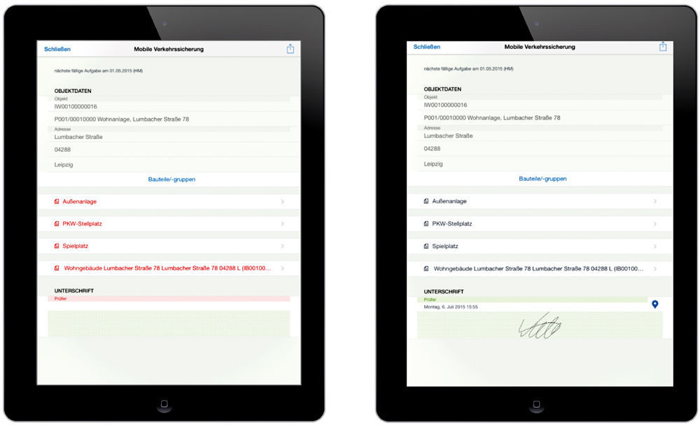 Figure 2: With the easysquare mobile app, data can be easily entered on site via a mobile device and then seamlessly transferred to the central ERP system. Mobile Datenerfassung mit der easysquare mobile App auf dem iPad.