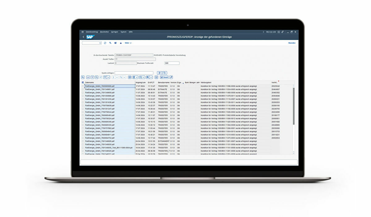 It is possible to display all invoices already processed in the past in a log. Mit dem Konditions-Uploader wird die Verarbeitung eingehender Abschlagsrechnungen deutlich automatisiert.