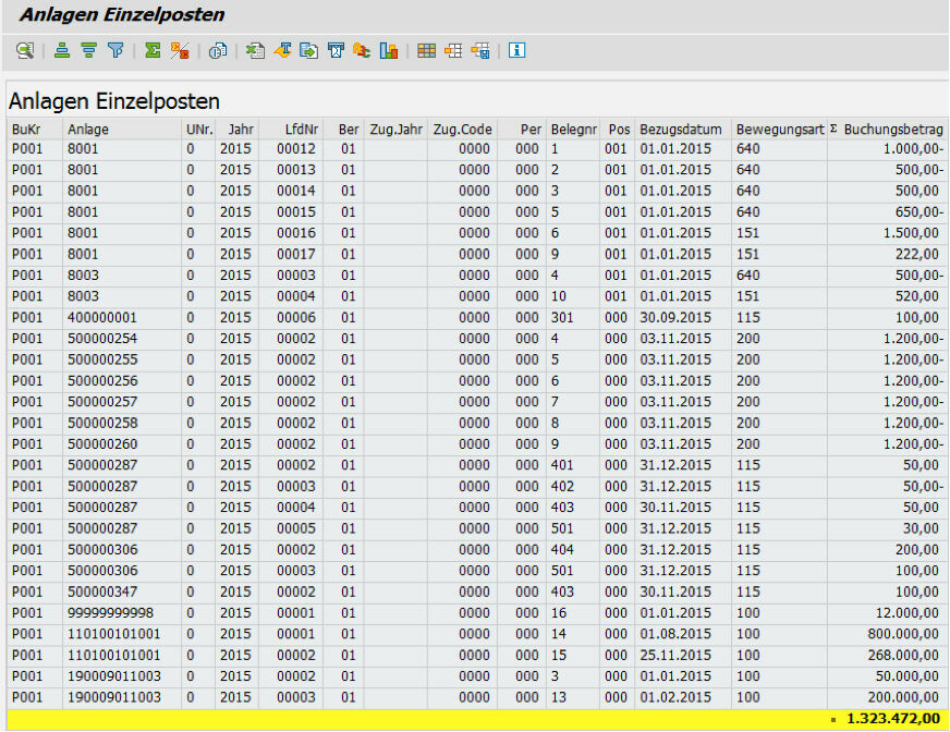 SAP Report "Anlagen Einzelposten"