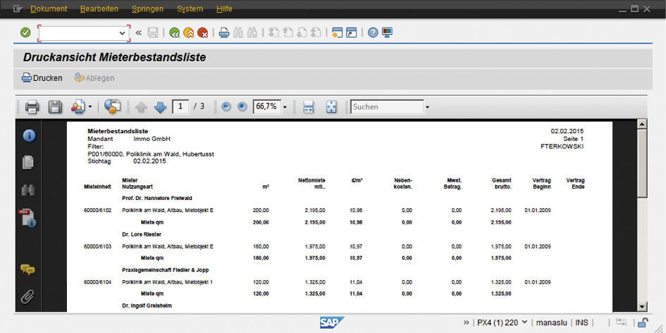 Figure 3: Example of a report prepared using OPCC. Beispiel einer mit OPCC-aufbereiteten Auswertung in SAP.