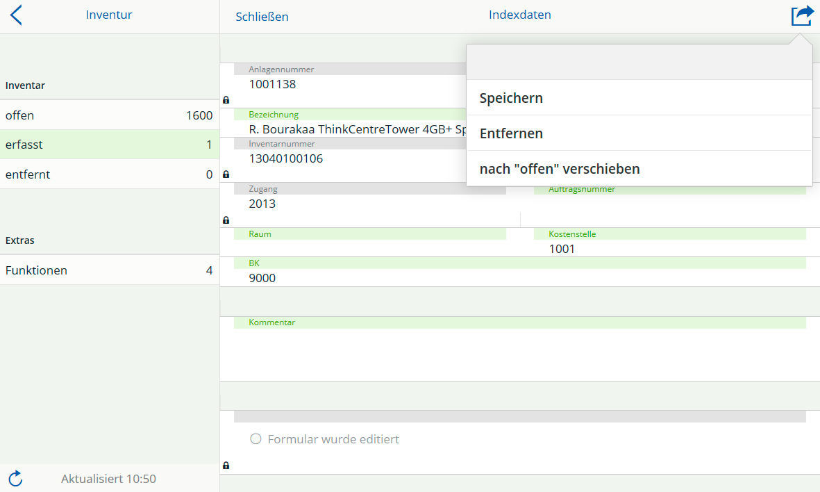 Digital form of the easysquare WebApp Digitales Formular zur mobilen Inventur in der easysquare WebApp