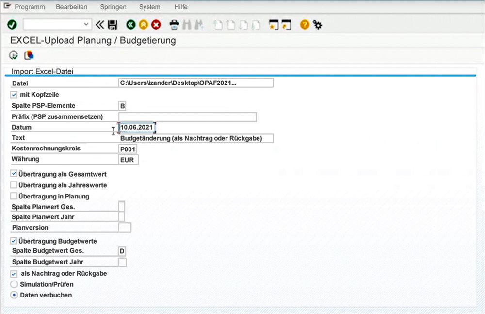 Figure 3: A new application enables you to maintain and change budgets via an Excel upload. Pflege und Änderung von Baubudgets per Excel-Upload in der PROMOS Lösung für SAP