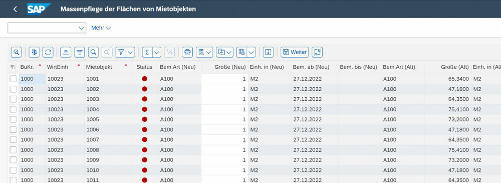 Mietobjekte: Massenpflege Bemessungen