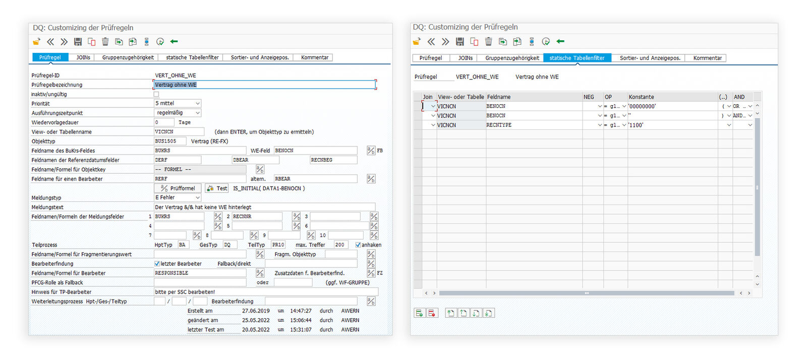 Herzstück des PROMOS Data Governance Tools ist ein Cockpit zur Definition der Prüfregeln in SAP