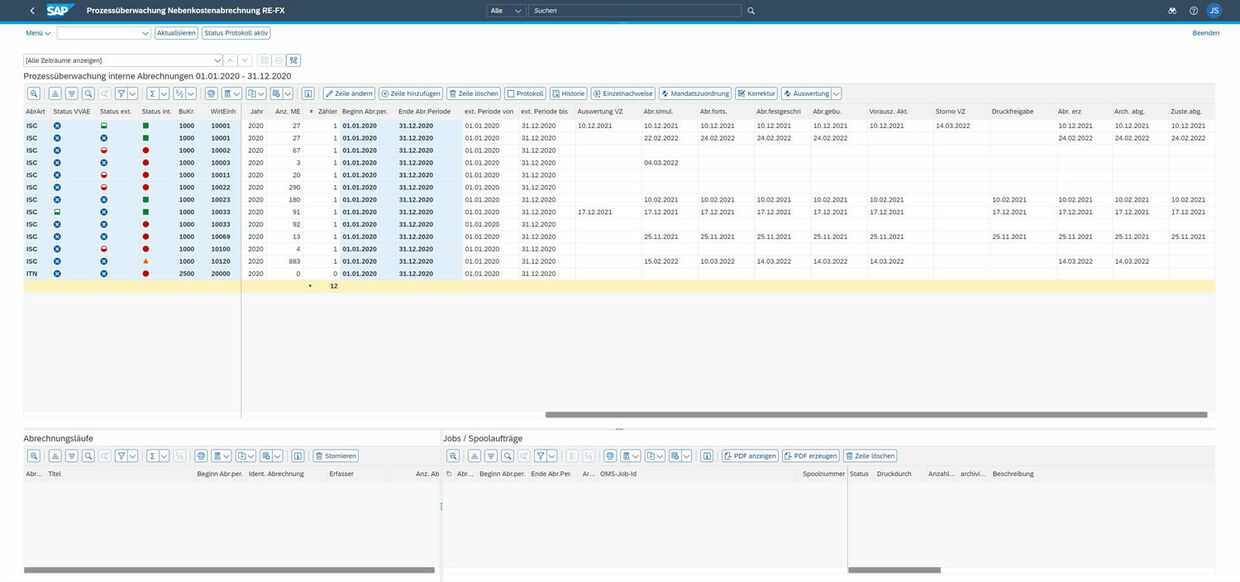 Prozessüberwachung interne Abrechnungen (Zeile pro WE und Abrechnungszeitraum) im PROMOS Nebenkosten Cockpit (NKPU)
