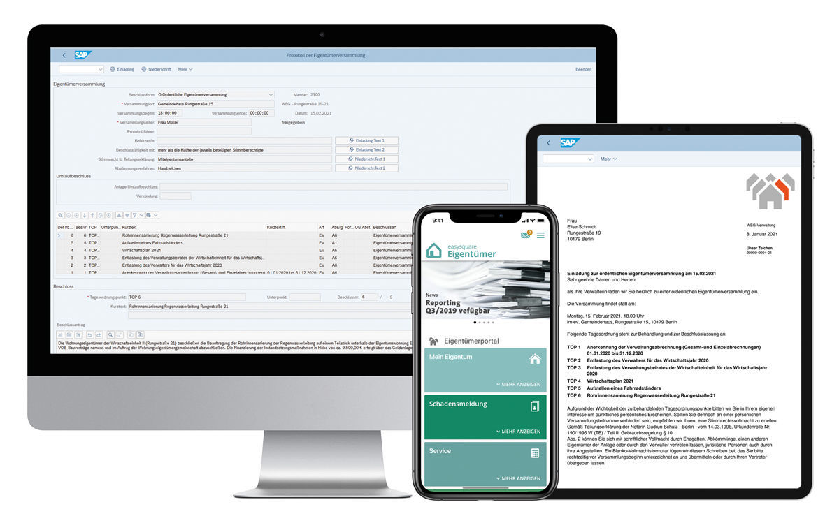 Mit den Lösungen von PROMOS für Smartphone, Tablet und SAP wird das Management von Wohneigentümergemeinschaften deutlich erleichtert.