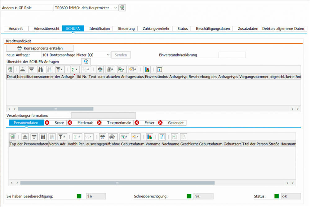 Figure 1: A credit report for SAP ® business partners can be obtained either by selecting the corresponding roles via the central business partner (BP) or by jumping out of the transaction in the real estate contract. Integrierte Schufa-Schnittstelle in SAP aus dem Hause PROMOS