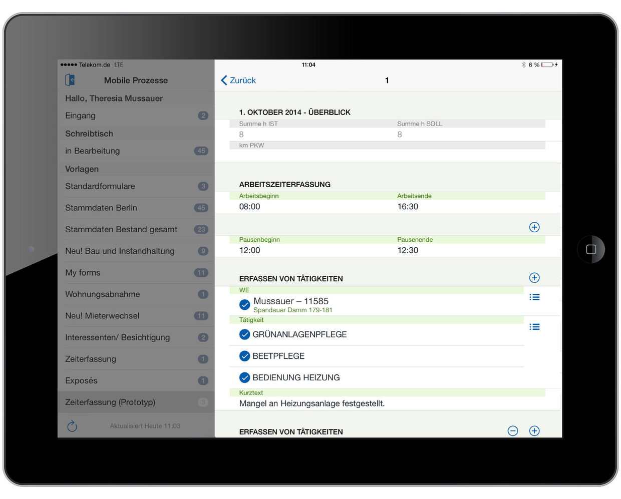 Mobile Erfassung der Arbeits- und Reisezeiten mit easysquare mobile auf dem iPad